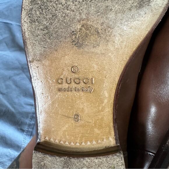 Gucci Jordaan Brown Leather Loafer Gold Horsebit Hardware Size 9 Men's - Picture 10 of 10